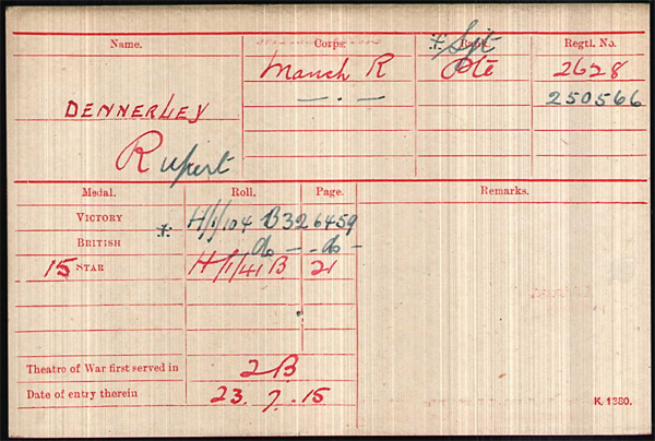 Rupert Dennerley medal card